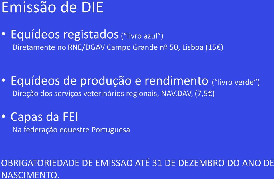 Direção dos serviços veterinários regionais, NAV,DAV, (7,5 ) Capas da FEI Na