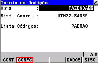 Para continuar coletando uma feição de linha no campo Lev Linhas deve-se selecionar a opção Cont Linha/Área. Para finalizar um alinhamento no campo Lev Linhas deve-se selecionar a opção Fim Linha.