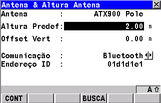 - Configuração da antena a ser utilizada e sua altura e o modo de comunicação entre a antena e a controladora, podendo ser por cabo ou bluetooth.