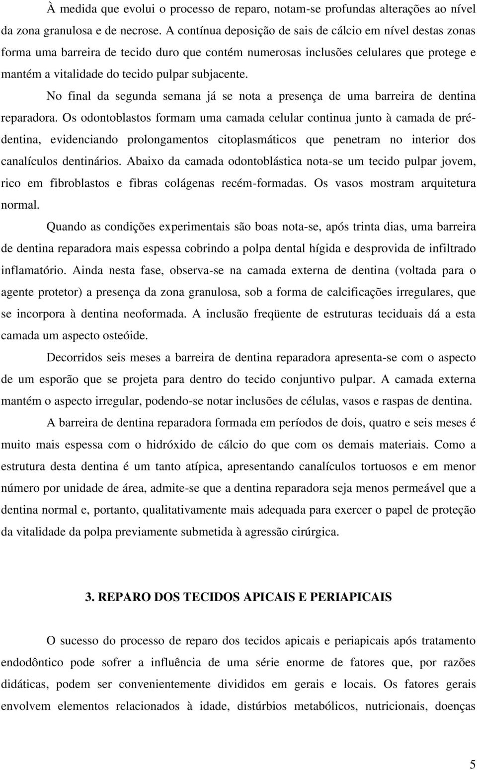 No final da segunda semana já se nota a presença de uma barreira de dentina reparadora.