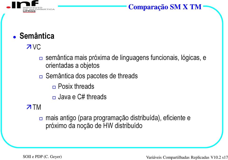 Posix threads Java e C# threads mais antigo (para programação distribuída),