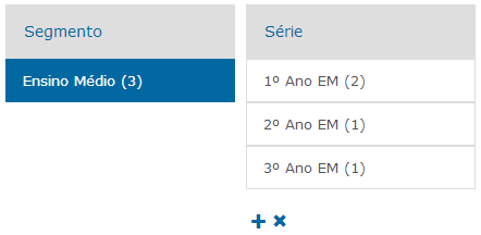 6/ 7 Será aberta a janela de edição da estrutura pedagógica: Para verificar com detalhes a estrutura pedagógica da sua escola, vá até o campo Segmento e selecione o segmento a ser consultado com um