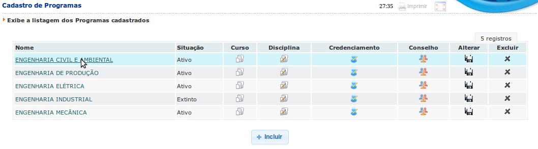 Os dados estão organizados em abas e podem ser visualizados quando selecionadas. Para voltar na tela anterior e consultar um outro Programa utilize o botão Voltar.