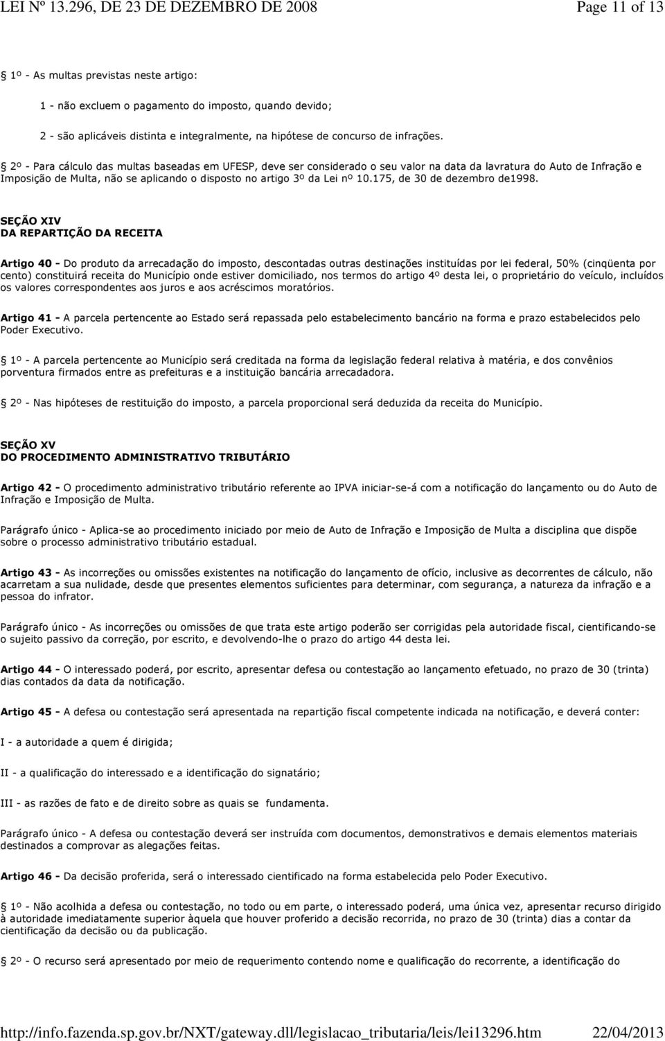 175, de 30 de dezembro de1998.