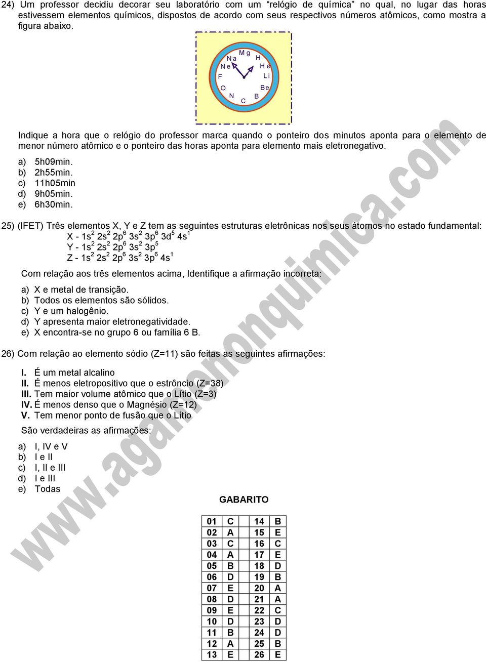 Mg Na Ne F O N C H He Li Be B Indique a hora que o relógio do professor marca quando o ponteiro dos minutos aponta para o elemento de menor número atômico e o ponteiro das horas aponta para elemento