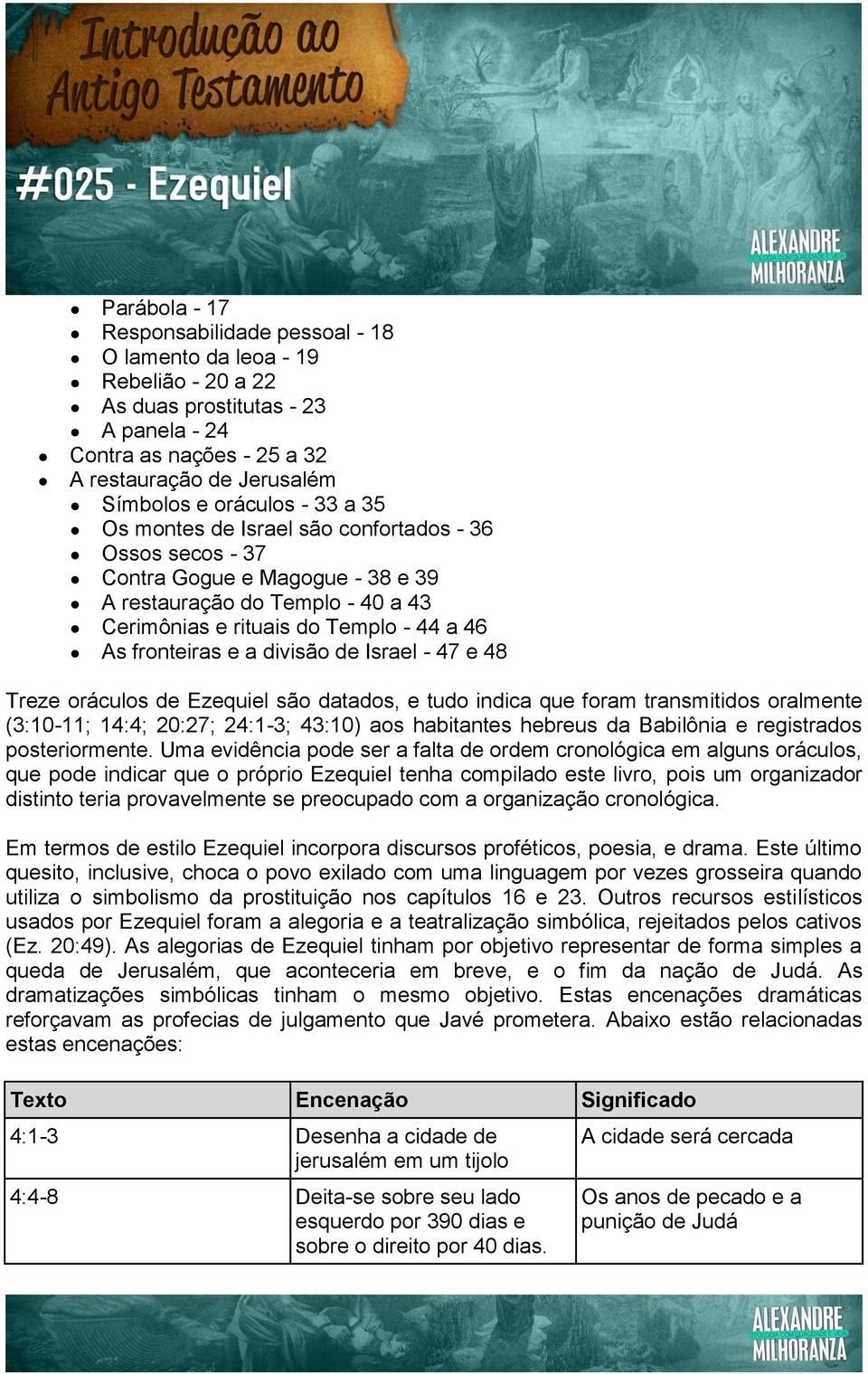 divisão de Israel - 47 e 48 Treze oráculos de Ezequiel são datados, e tudo indica que foram transmitidos oralmente (3:10-11; 14:4; 20:27; 24:1-3; 43:10) aos habitantes hebreus da Babilônia e