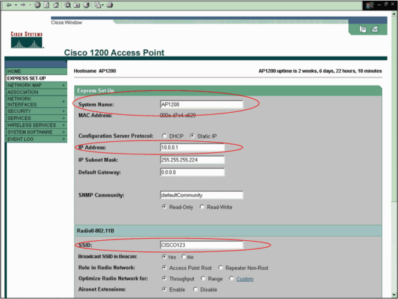 3. Insira os parâmetros de configuração nos campos apropriados da janela Express Setup.