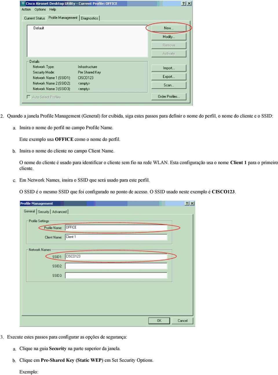 Esta configuração usa o nome Client 1 para o primeiro cliente. c. Em Network Names, insira o SSID que será usado para este perfil. O SSID é o mesmo SSID que foi configurado no ponto de acesso.