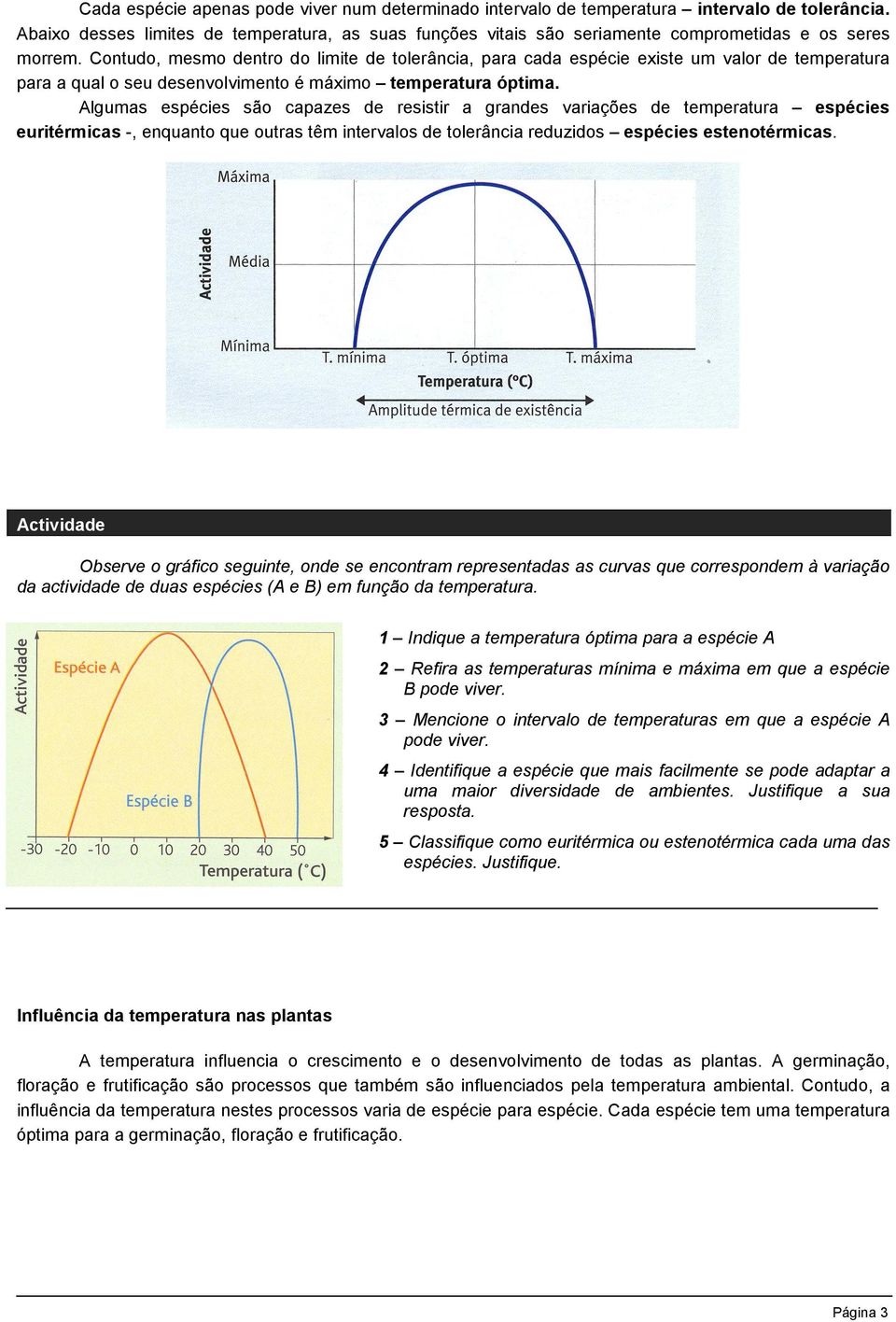 Contudo, mesmo dentro do limite de tolerância, para cada espécie existe um valor de temperatura para a qual o seu desenvolvimento é máximo temperatura óptima.