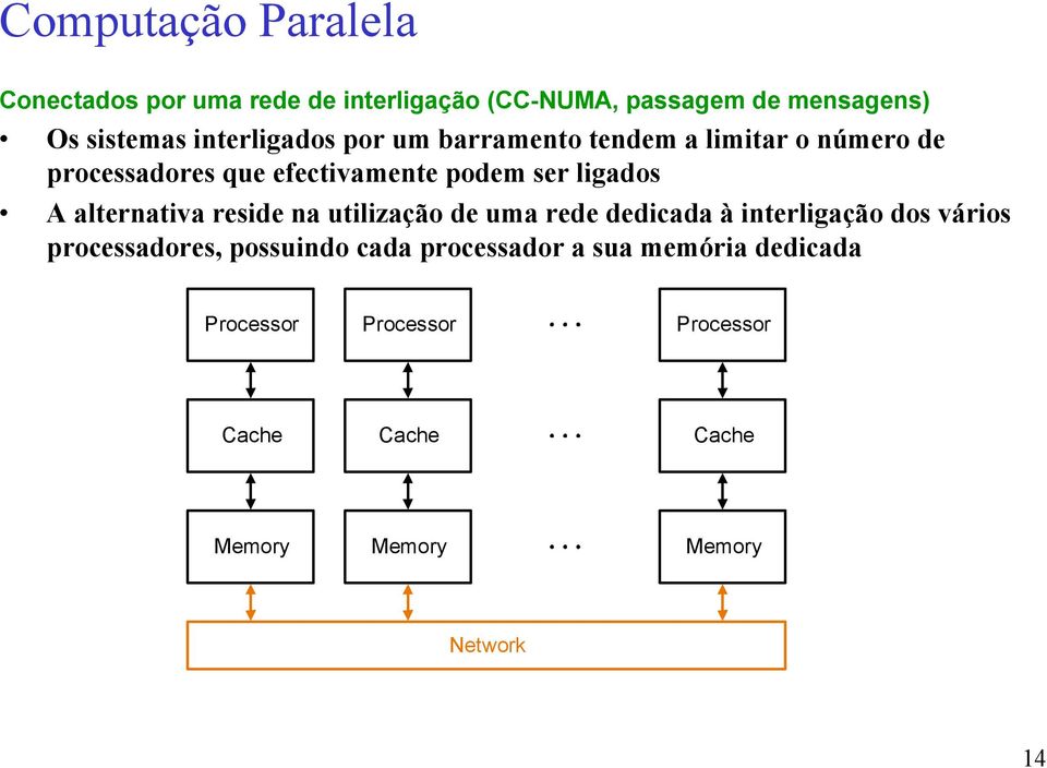 reside na utilização de uma rede dedicada à interligação dos vários processadores, possuindo cada