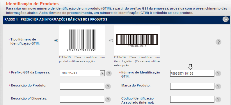 Cadastrar/Identificar Produtos Prefixo GS1 - Após selecionar o prefixo da