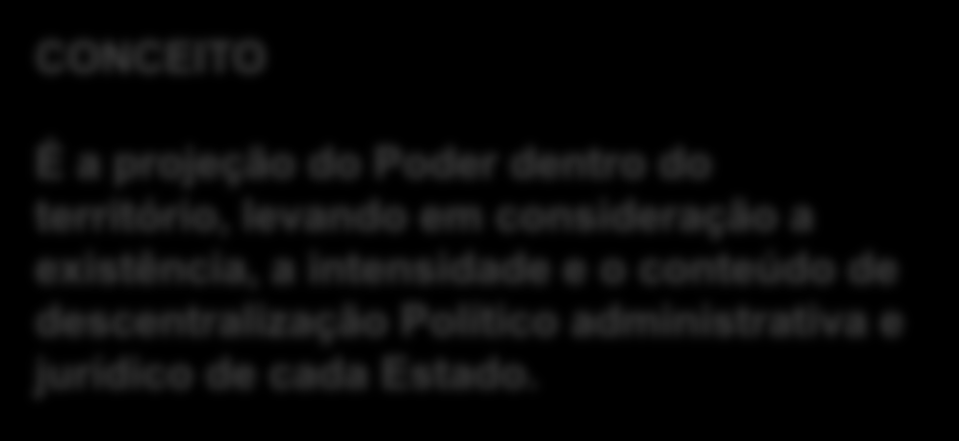 ESTADO CONCEITO É a projeção do Poder dentro do território, levando em consideração a existência,