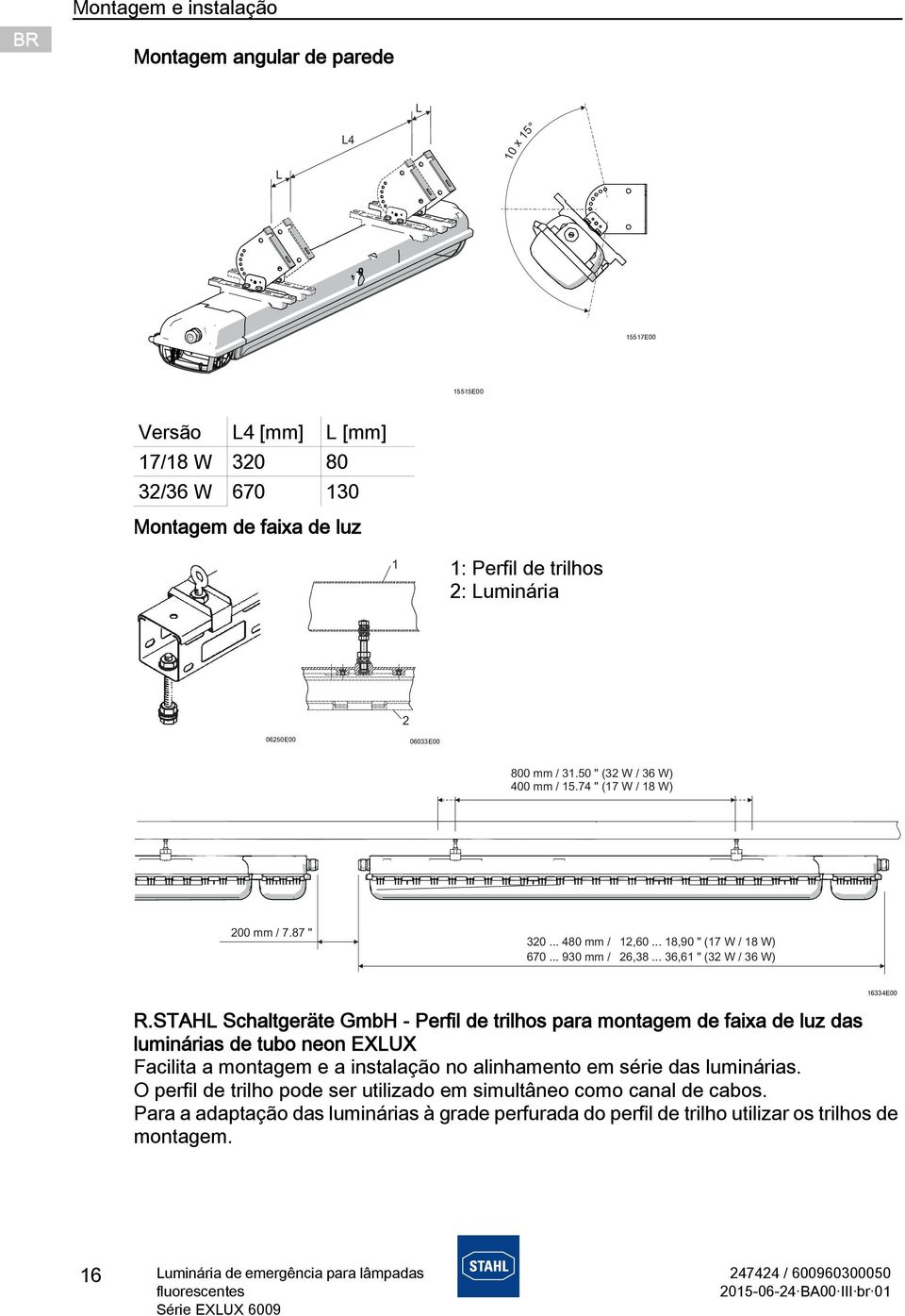 STAHL Schaltgeräte GmbH - Perfil de trilhos para montagem de faixa de luz das luminárias de tubo neon EXLUX Facilita a montagem e a instalação no alinhamento em série das luminárias.