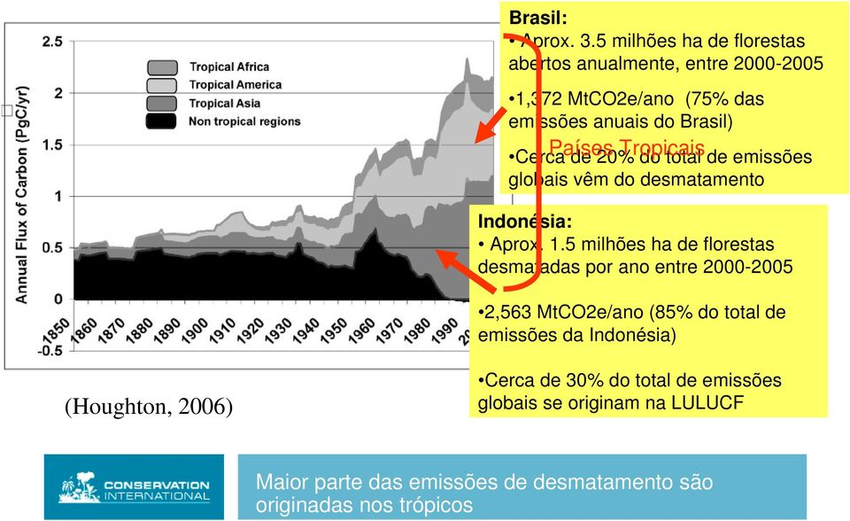 Tropicais Cerca de 20% do total de emissões globais vêm do desmatamento Indonésia: Aprox. 1.