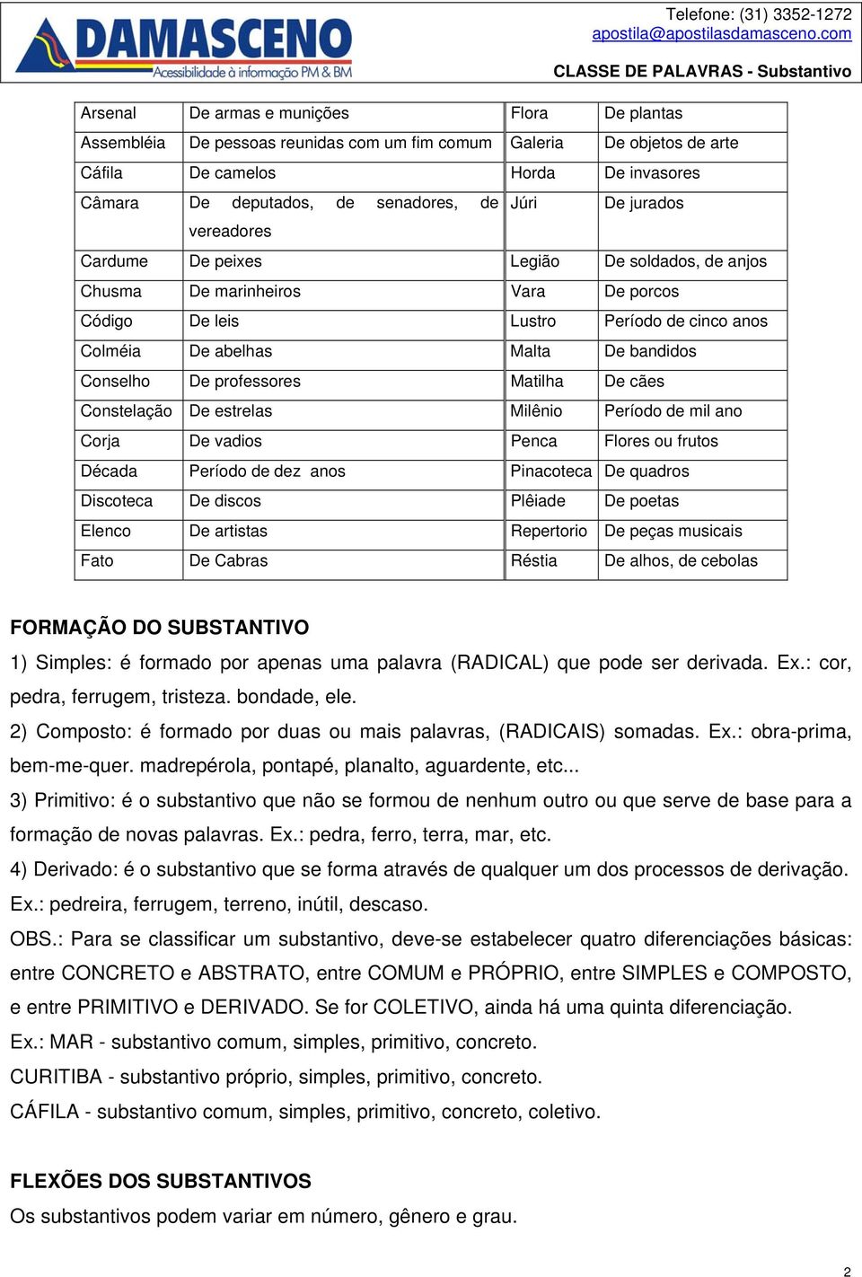 abelhas Malta De bandidos Conselho De professores Matilha De cães Constelação De estrelas Milênio Período de mil ano Corja De vadios Penca Flores ou frutos Década Período de dez anos Pinacoteca De