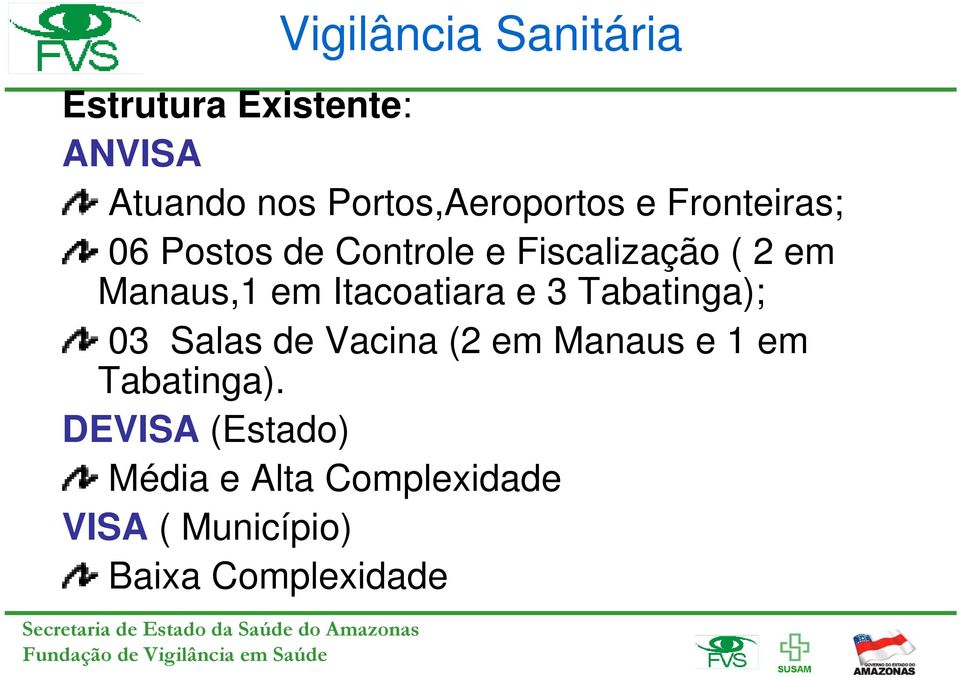 Manaus,1 em Itacoatiara e 3 Tabatinga); 03 Salas de Vacina (2 em Manaus e 1