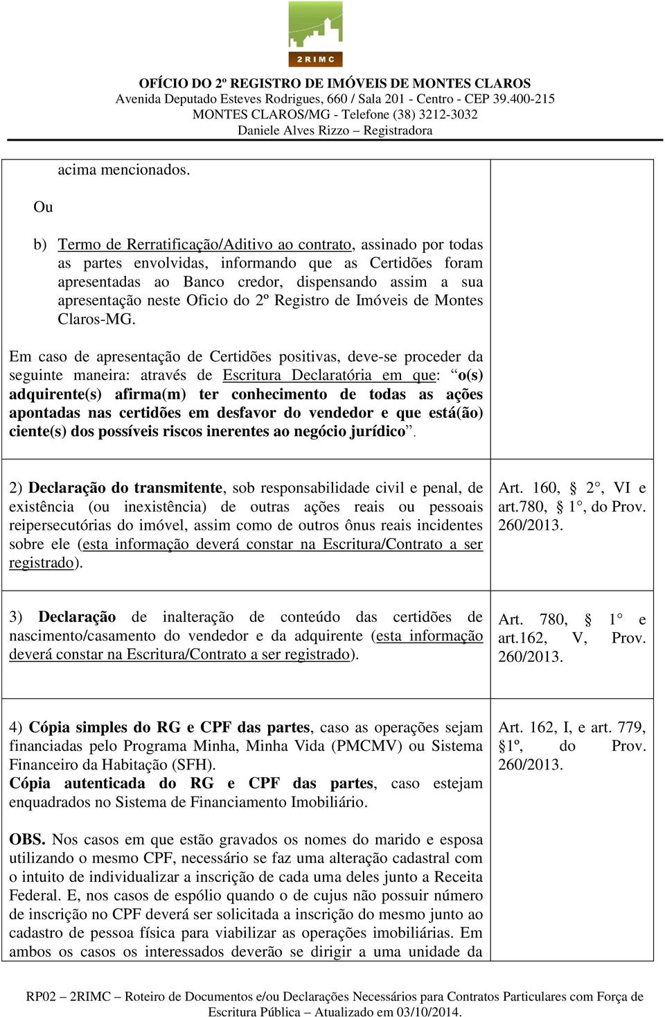 Oficio do 2º Registro de Imóveis de Montes Claros-MG.