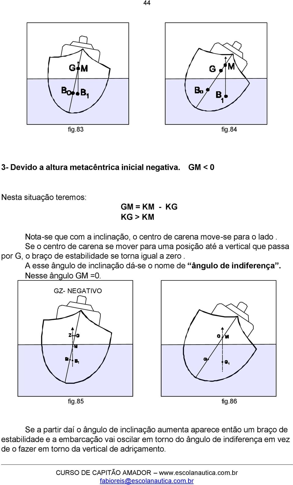 Se o centro de carena se mover para uma posição até a vertical que passa por G, o braço de estabilidade se torna igual a zero.