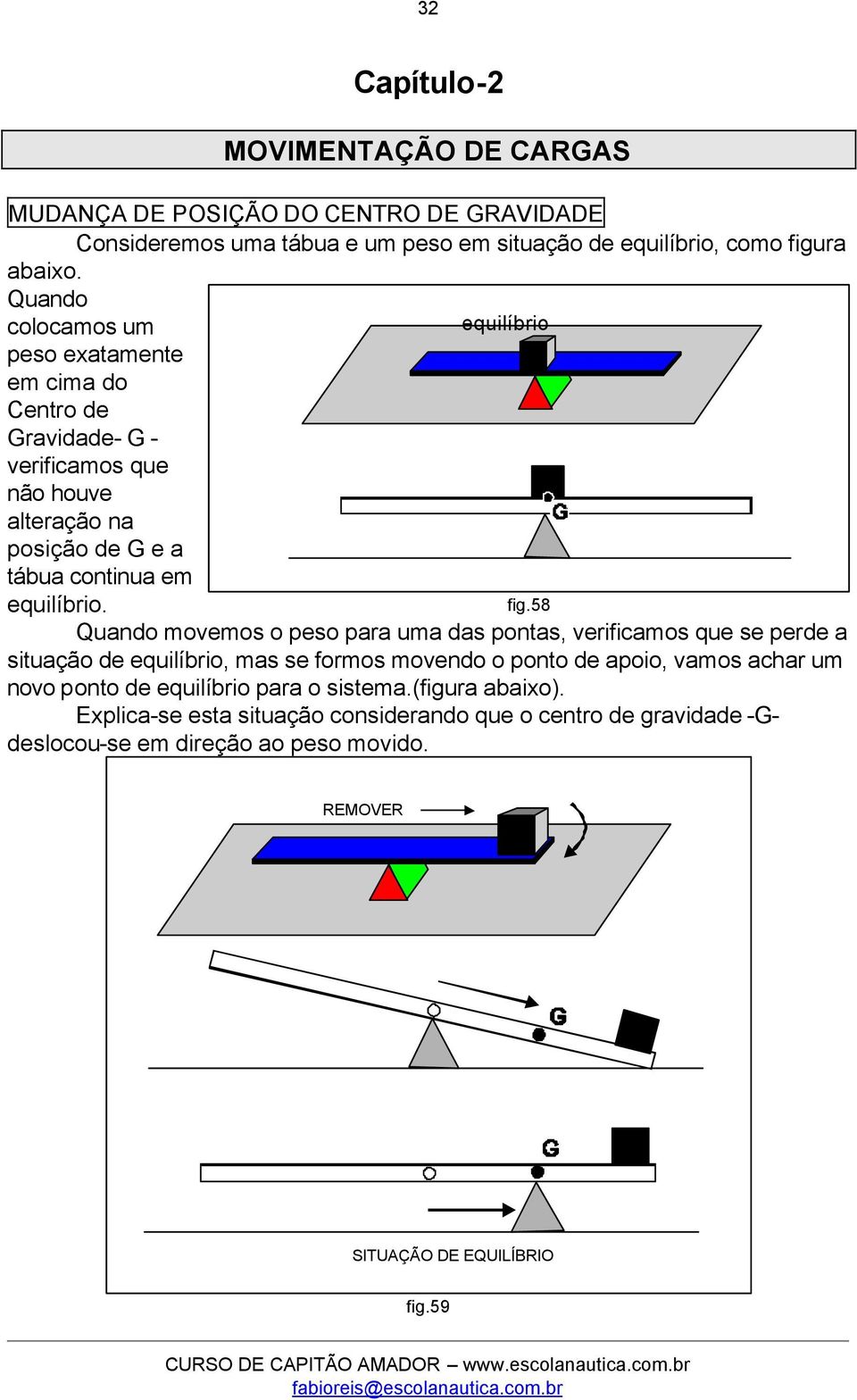 fig.58 Quando movemos o peso para uma das pontas, verificamos que se perde a situação de equilíbrio, mas se formos movendo o ponto de apoio, vamos achar um novo ponto de