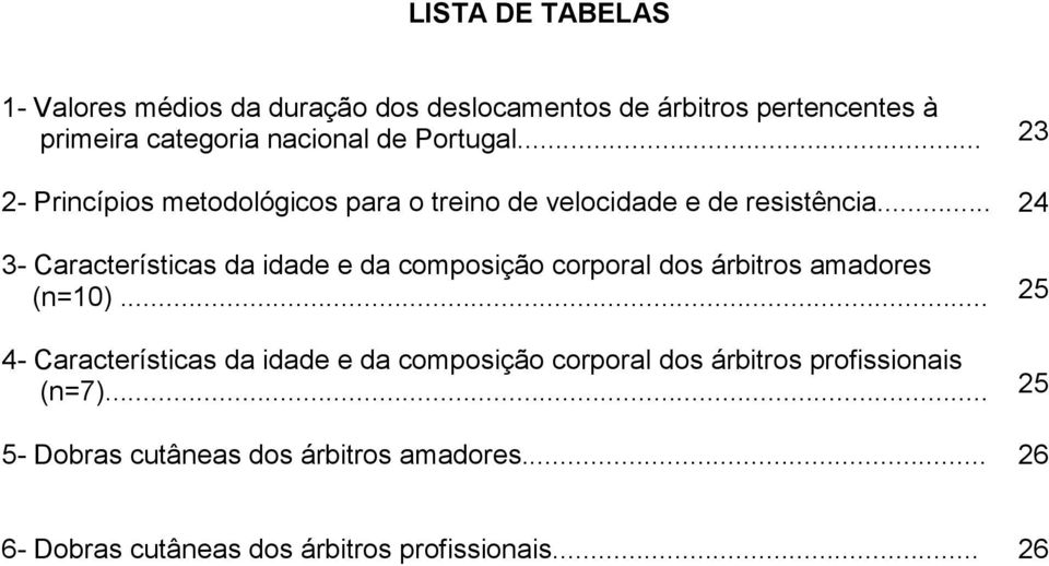 .. 24 3- Características da idade e da composição corporal dos árbitros amadores (n=10).