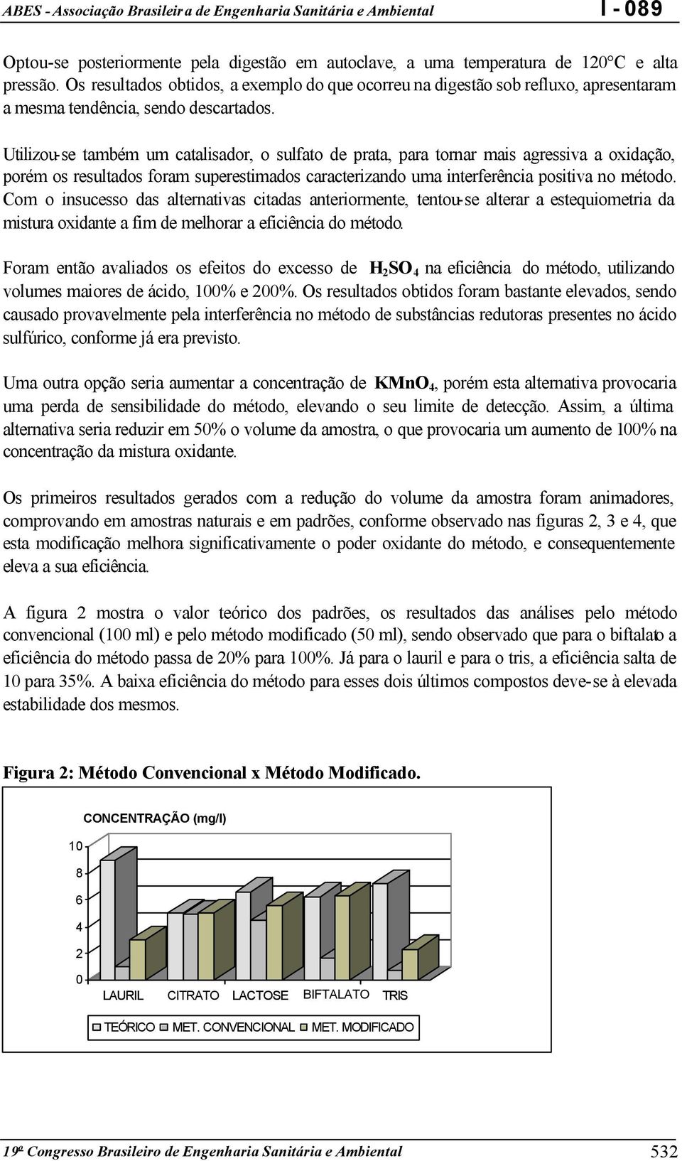 Utilizou-se também um catalisador, o sulfato de prata, para tornar mais agressiva a oxidação, porém os resultados foram superestimados caracterizando uma interferência positiva no método.