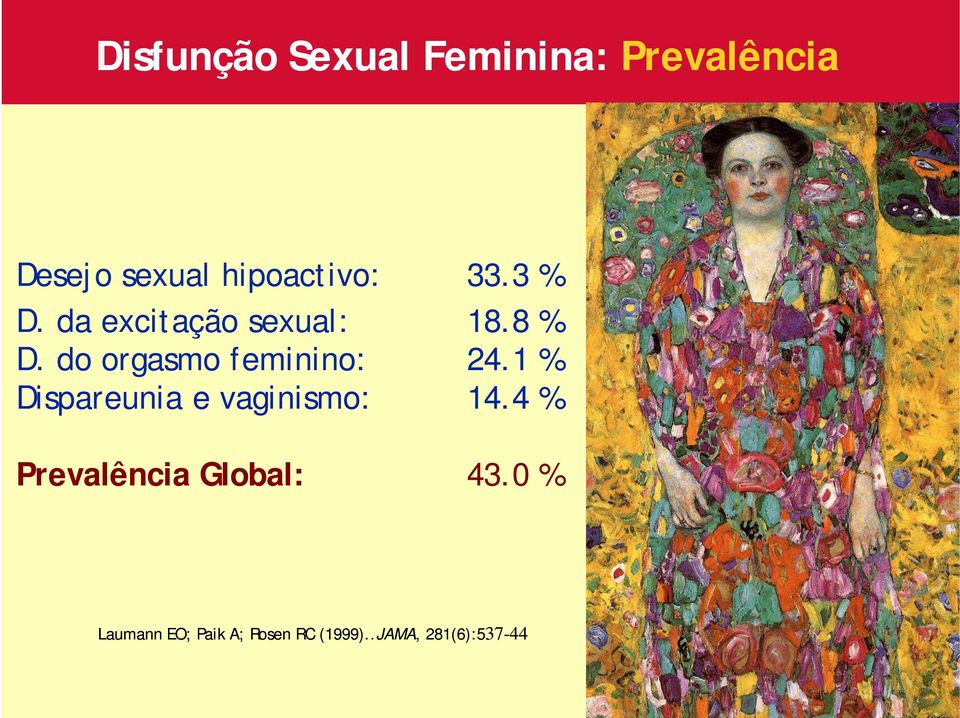 1 % Dispareunia e vaginismo: 14.4 % Prevalência Global: 43.