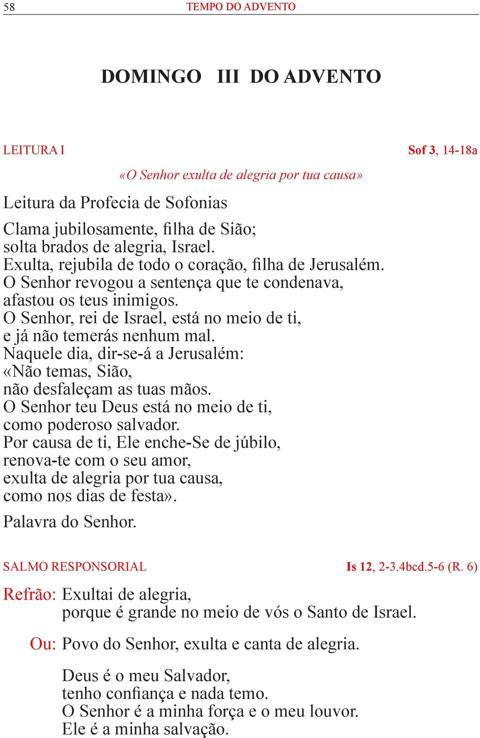 O Senhor, rei de Israel, está no meio de ti, e já não temerás nenhum mal. Naquele dia, dir-se-á a Jerusalém: «Não temas, Sião, não desfaleçam as tuas mãos.