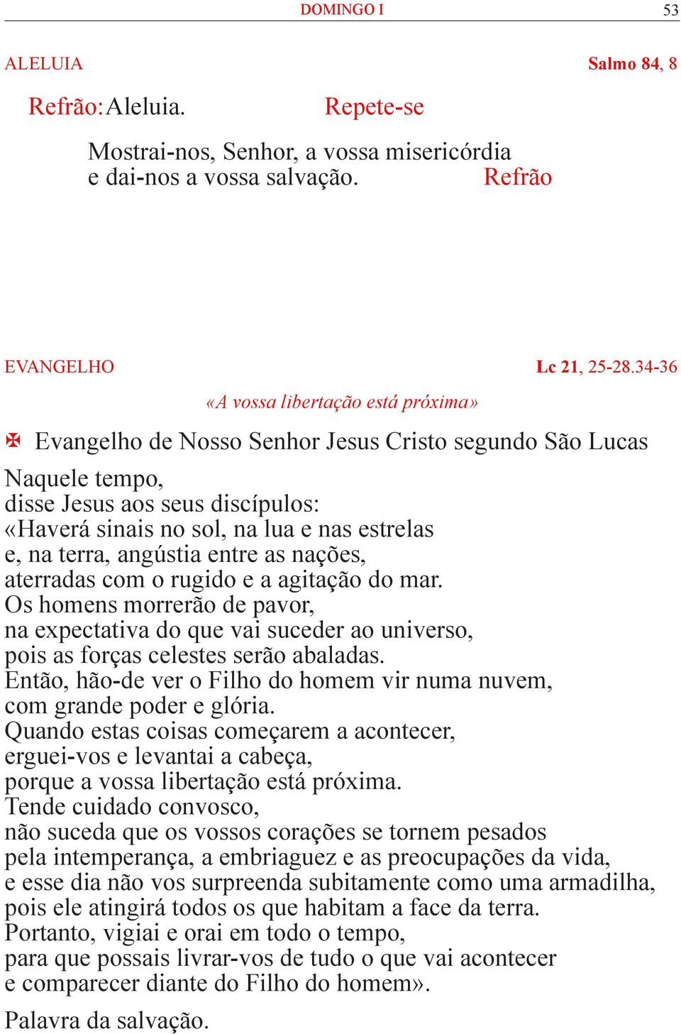 terra, angústia entre as nações, aterradas com o rugido e a agitação do mar. Os homens morrerão de pavor, na expectativa do que vai suceder ao universo, pois as forças celestes serão abaladas.