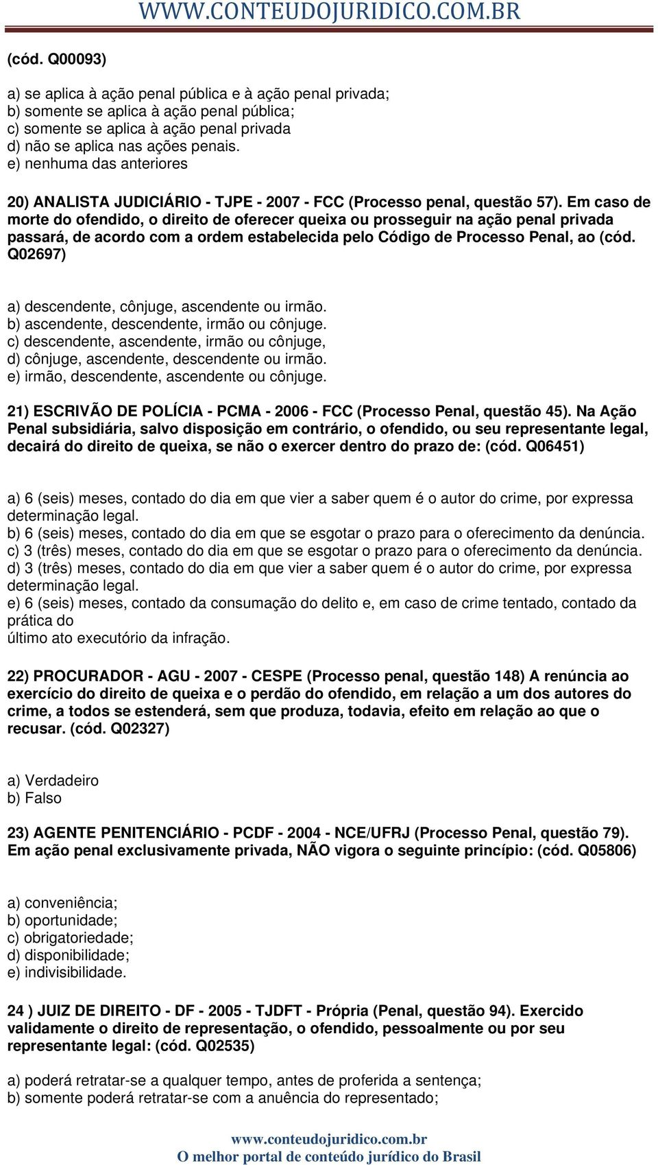 Em caso de morte do ofendido, o direito de oferecer queixa ou prosseguir na ação penal privada passará, de acordo com a ordem estabelecida pelo Código de Processo Penal, ao (cód.