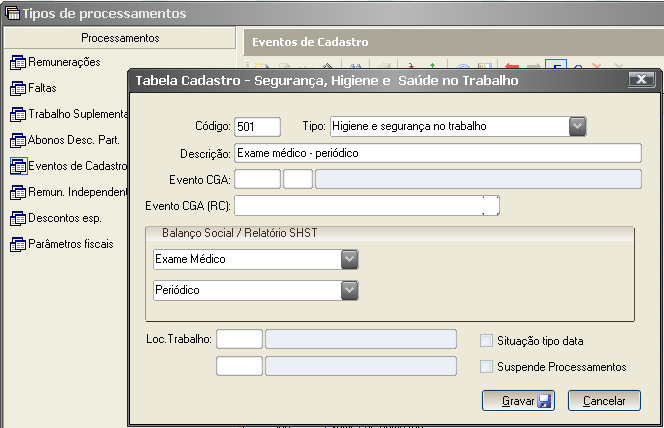 Campo 5.6.1 Agente preenchido com o código do agente selecionado no código de evento de cadastro criado anteriormente. Campo 5.6.2 Nº de trabalhadores expostos - preenchido com o número de empregados que têm registado o código de cadastro do ponto anterior.