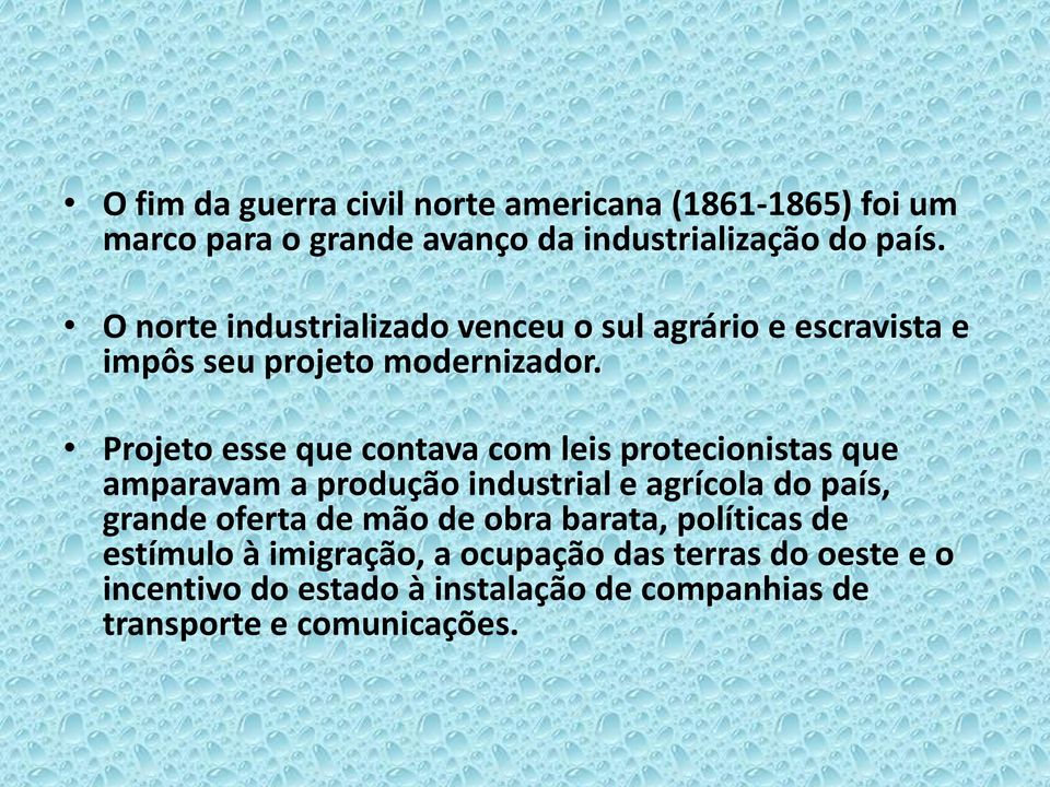 Projeto esse que contava com leis protecionistas que amparavam a produção industrial e agrícola do país, grande oferta de