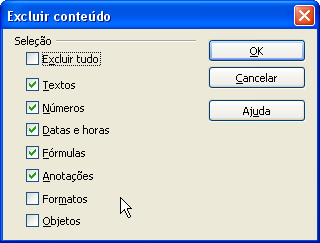 35 Janela excluir conteúdo através da tecla backspace Excluir Tudo: exclui todo o conteúdo da célula, independente se seja texto, fórmula ou número; Textos: se houver letras e números selecionados,