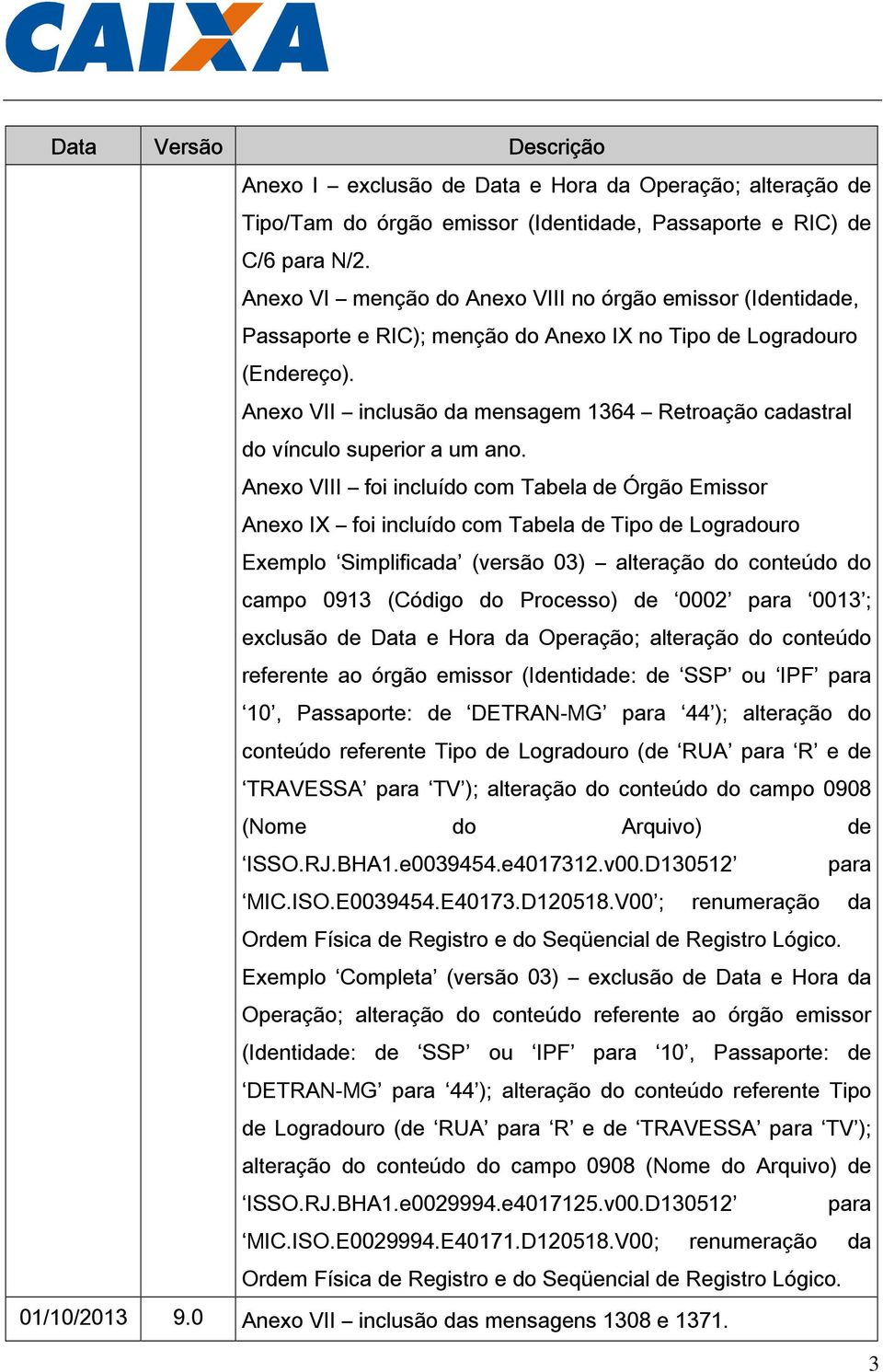 Anexo VII inclusão da mensagem 1364 Retroação cadastral do vínculo superior a um ano.