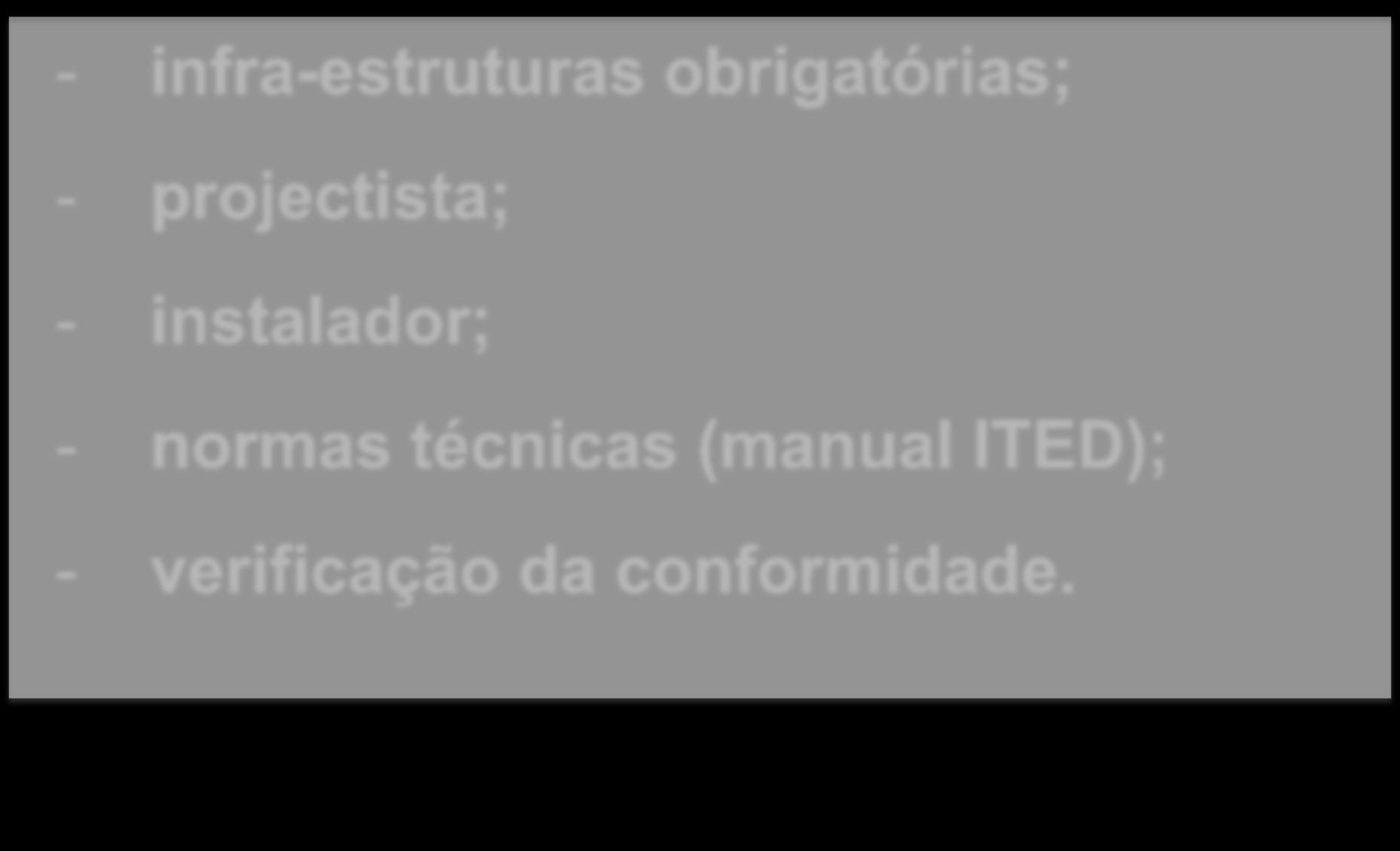 Regime Jurídico das ITED - infra-estruturas obrigatórias; - projectista; -