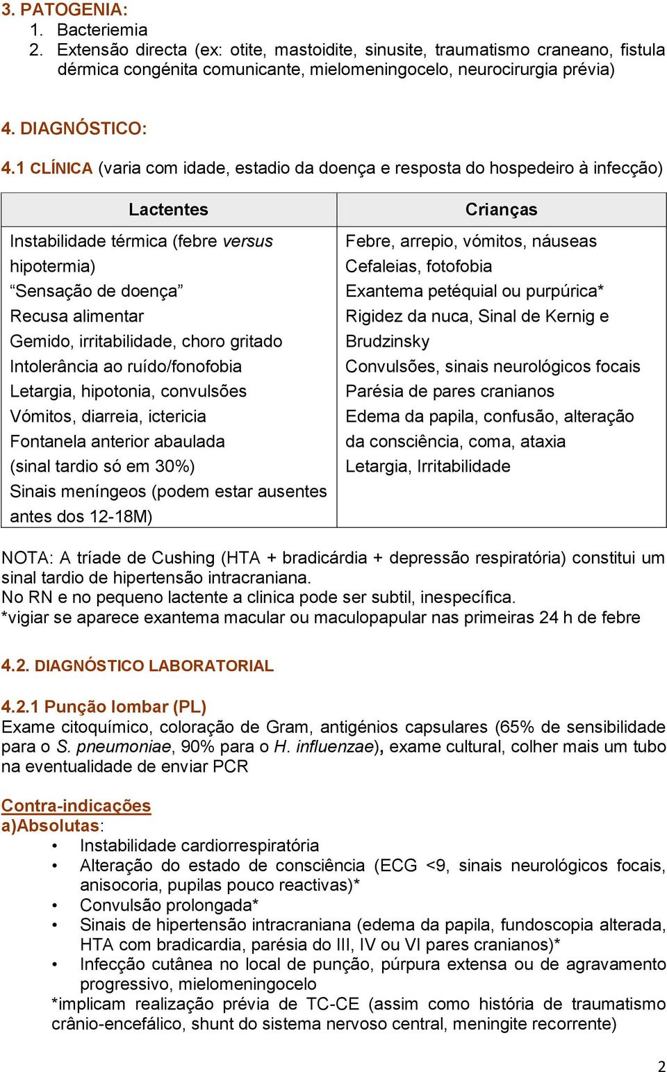 1 CLÍNICA (varia com idade, estadio da doença e resposta do hospedeiro à infecção) Lactentes Instabilidade térmica (febre versus hipotermia) Sensação de doença Recusa alimentar Gemido,