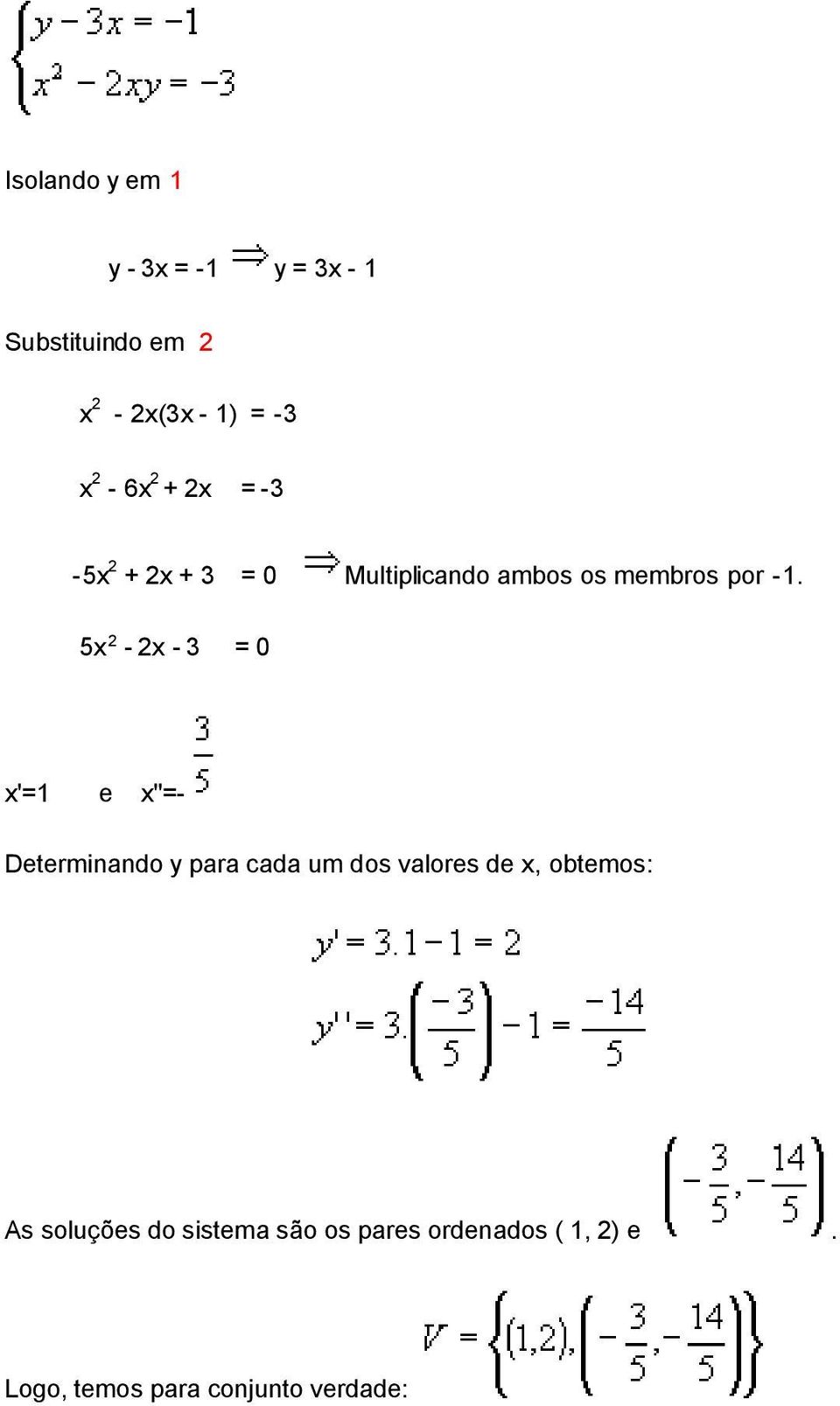 5x 2-2x - 3 = 0 x'=1 e x''=- Determinando y para cada um dos valores de x,