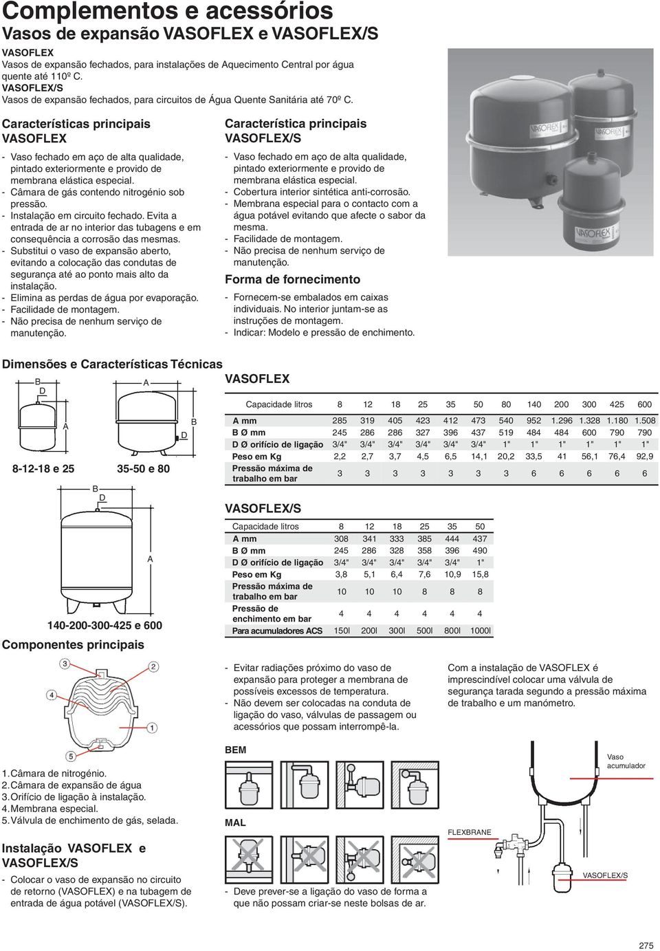 Evita a entrada de ar no interior das tubagens e em consequência a corrosão das mesmas. - Substitui o vaso de expansão aberto, evitando a colocação das condutas de segurança até ao ponto mais alto da.