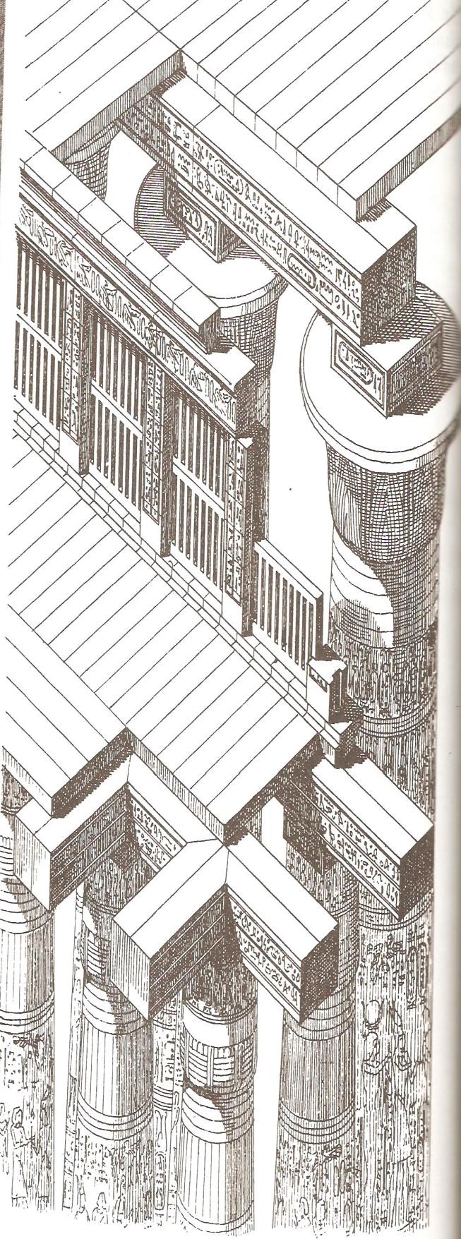 Detalhes da grande sala colunada do Templo de