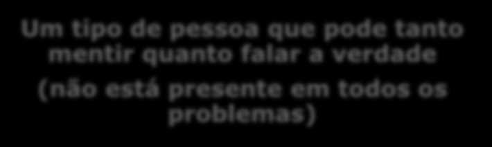 VERDADES E MENTIRAS Chamamos de a um tipo específico de questão, cujo enunciado nos apresenta uma situação qualquer, envolvendo normalmente alguns personagens, que irão declarar algo.