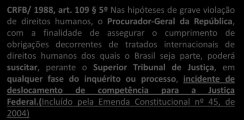 OBS: Além da norma constitucional, também se faz necessário o controle dos direitos humanos por meio dos órgãos internacionais. ART. 09, 5º ART. 5º, XLII, XLIII, XLIV ART.º, III CF/ 988 ART.