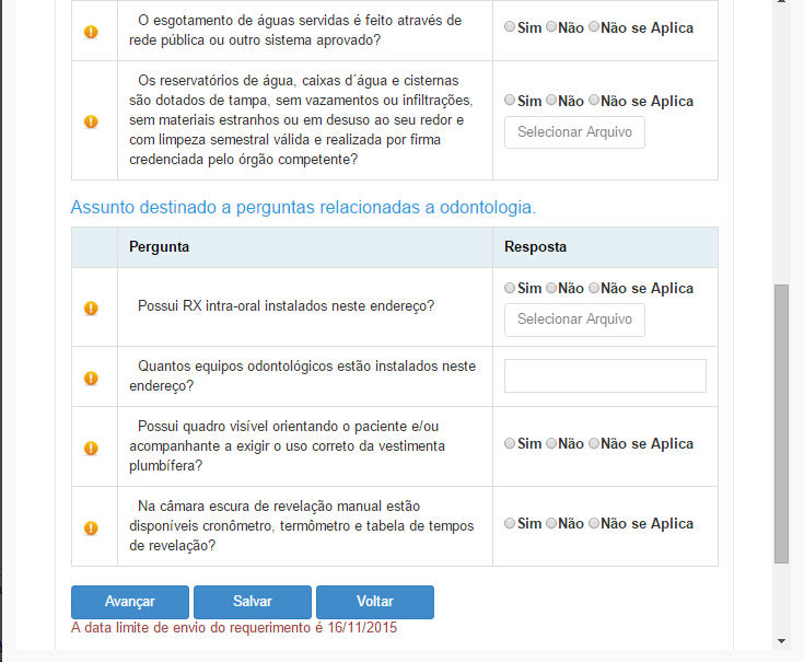 Atualizar requerimento de licenciamento por Autodeclaração Ao clicar no botão Avançar, caso