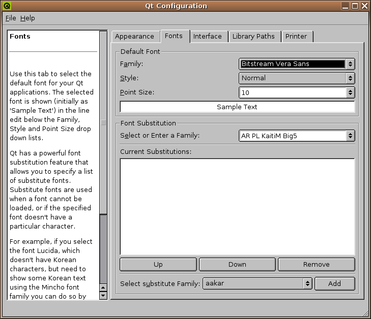 Figura 14: Escolha do tipo de letra no programa qtconfig Para gravar estas definições pode escolher se a opção Save do menu File, ou simplesmente fechar a janela do programa e responder Yes à