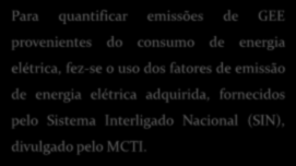 METODOLOGIA Para quantificar emissões de GEE Quantificação do consumo de energia elétrica e cogeração provenientes do consumo de energia