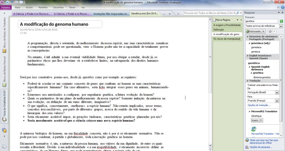 Microsoft Office 2010 Passo-a-passo para Professores Criar um documento OneNote O OneNote é o programa do Microsoft Office que que permite ao professor criar um espaço colaborativo organizado.