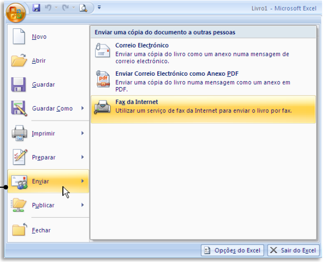 Comando Enviar O comando Enviar destina-se a enviar o seu documento para outra pessoa através de correio electrónico ou fax neste caso, através de um serviço de fax da internet.