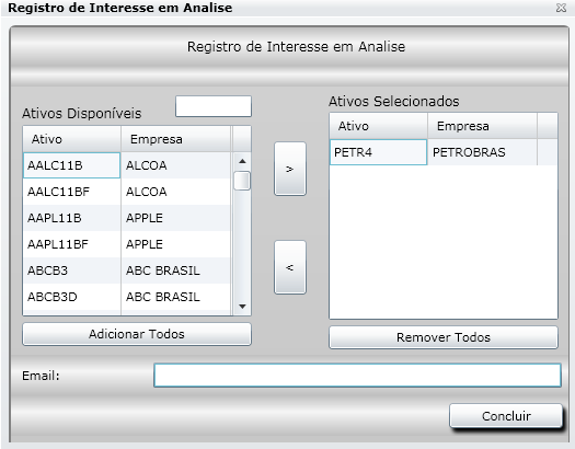 5. Análise Compartilhada Neste módulo, você poderá cadastrar o seu e-mail e receber alertas com as últimas análises dos seus ativos, além de acessar uma busca com todas as análises disponíveis na