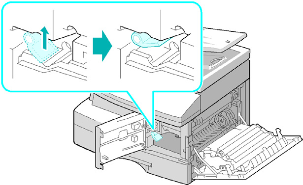Se a alavanca de travamento do cartucho estiver na posição inferior, gire a alavanca para cima até que ela trave no lugar.