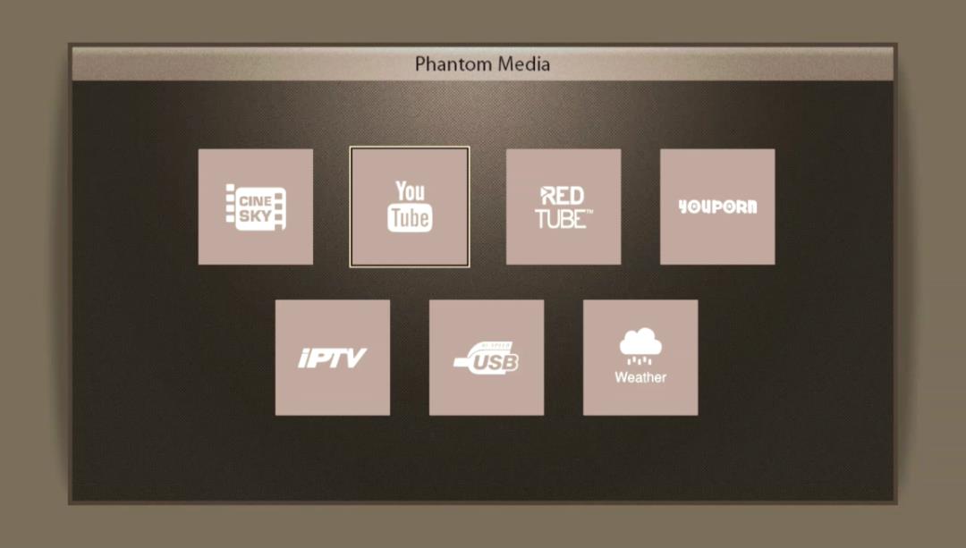 7 MENU PHANTOM MEDIA: Composto de três ícones: Phantom Média Instalação de disco USB V-IPTV Configuração do modo de Download do conteúdo 7.
