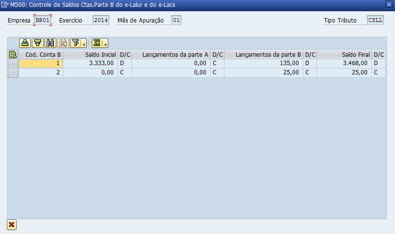 Apuração dos impostos Registro M500: Controle de Saldos das Contas da Parte