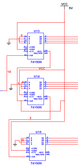 Figura 7 - Contadores A entrada de clock do contador U13 vem da porta lógica AND que tem como entrada os circuitos temporizador e o monoestavel.